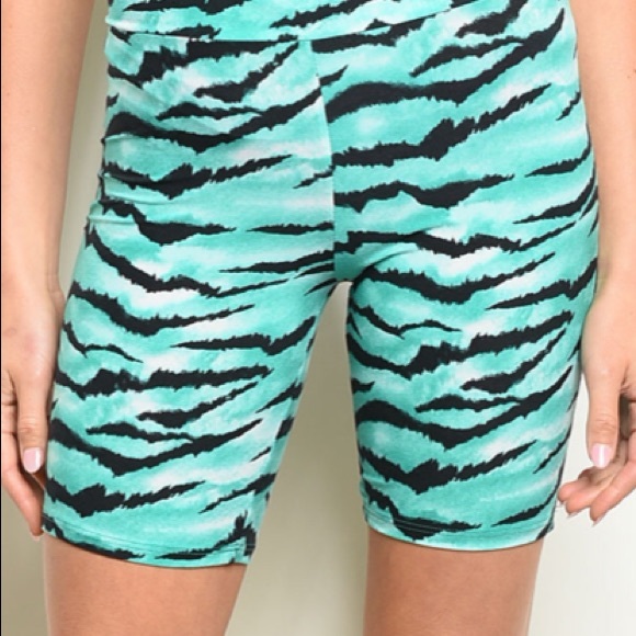 Aqua turquoise & black zebra print biker shorts - Picture 5 of 8